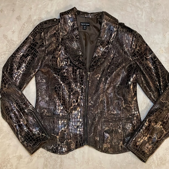 Rachel Adams Metallic Snake Print Zip Blazer. - Picture 2 of 9